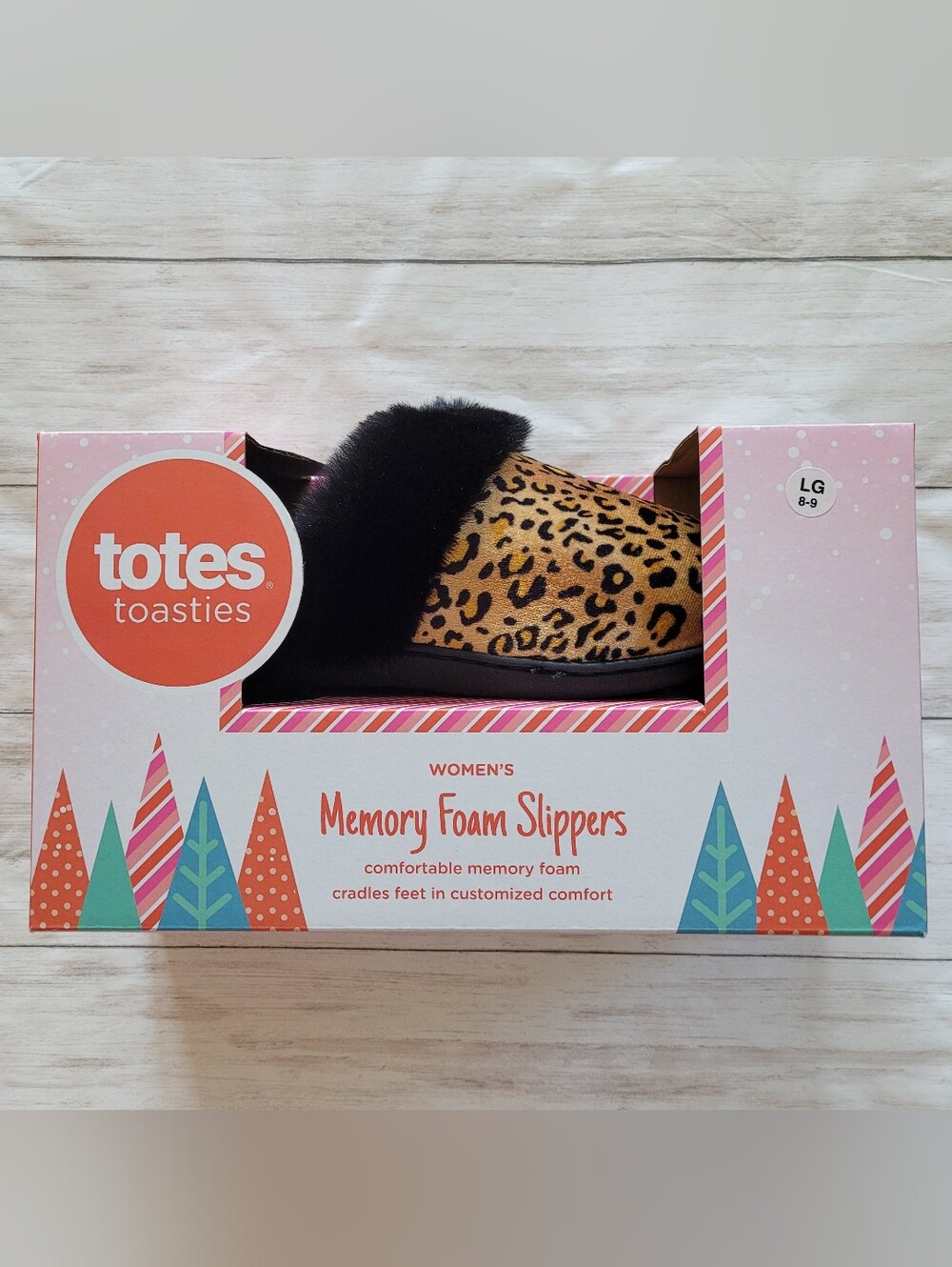 Totes Toasties Memory Foam Slippers Cheetah Animal Print Faux Fur Large (8-9)